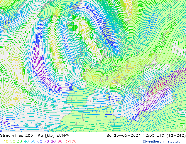 Rüzgar 200 hPa ECMWF Cts 25.05.2024 12 UTC