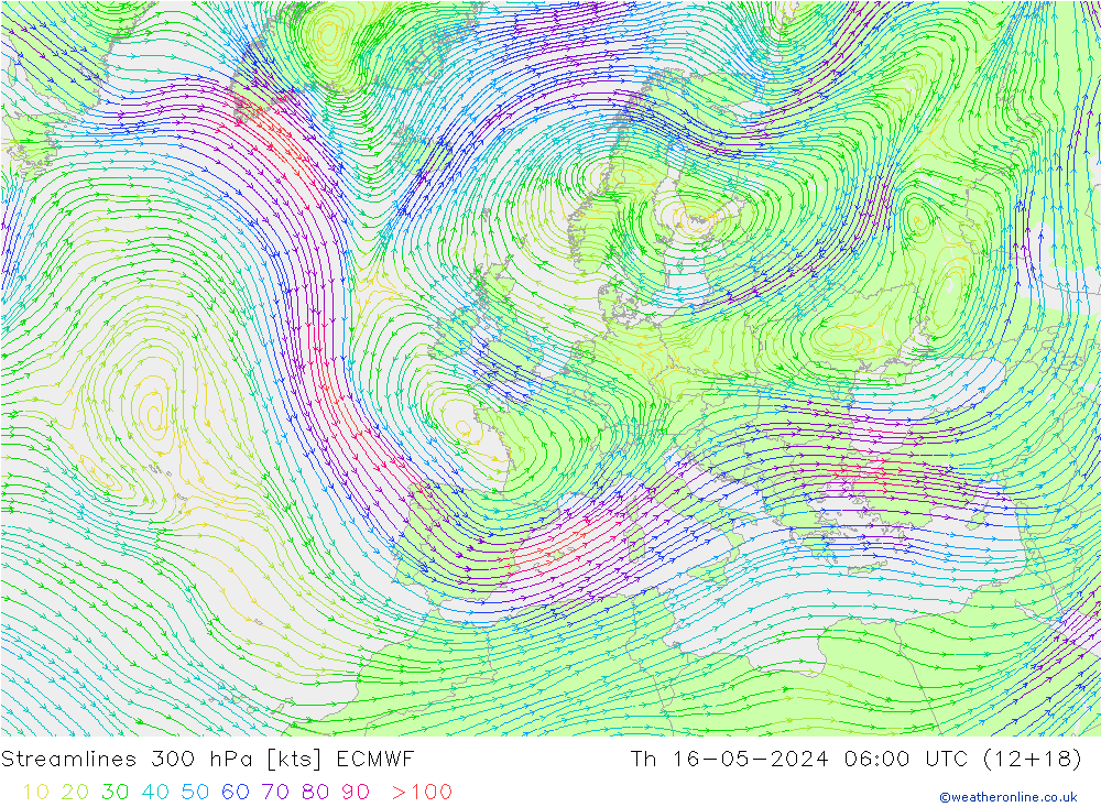 ветер 300 гПа ECMWF чт 16.05.2024 06 UTC