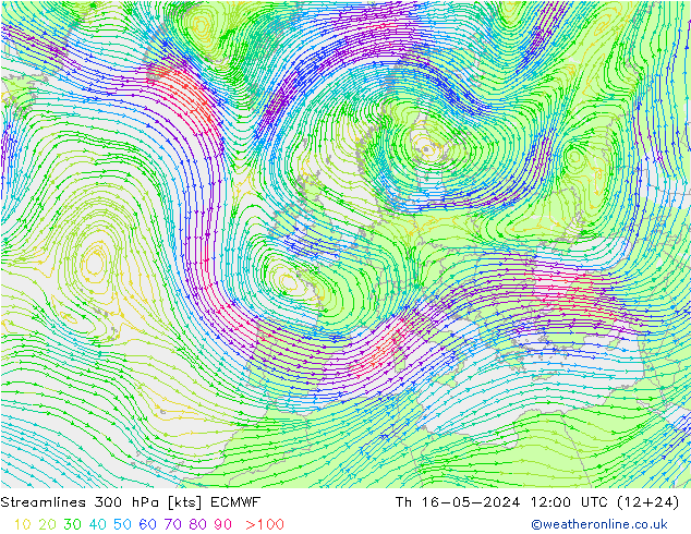 风 300 hPa ECMWF 星期四 16.05.2024 12 UTC