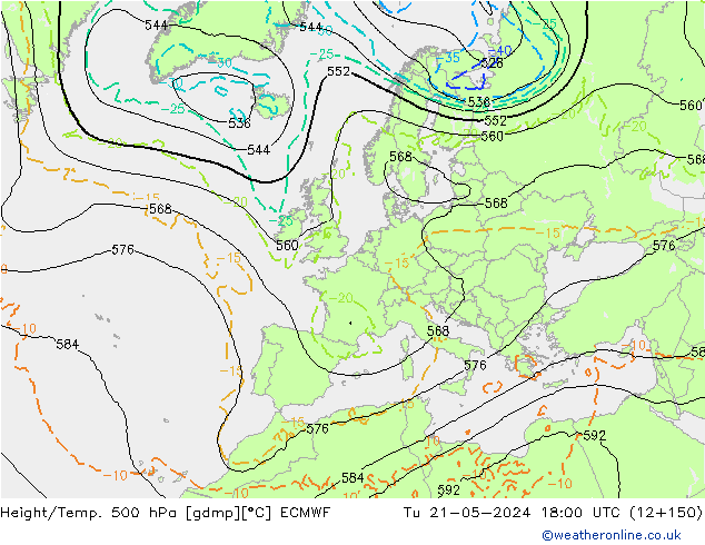 Z500/Yağmur (+YB)/Z850 ECMWF Sa 21.05.2024 18 UTC
