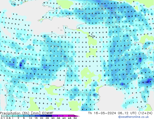 Z500/Yağmur (+YB)/Z850 ECMWF Per 16.05.2024 12 UTC