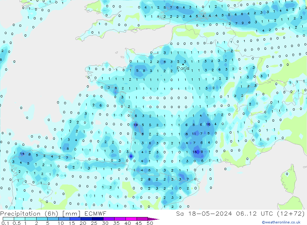 Z500/Rain (+SLP)/Z850 ECMWF  18.05.2024 12 UTC