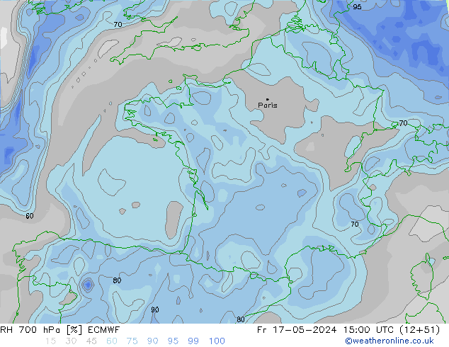 RH 700 hPa ECMWF Fr 17.05.2024 15 UTC