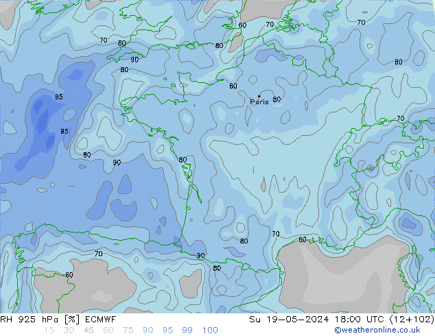RH 925 гПа ECMWF Вс 19.05.2024 18 UTC