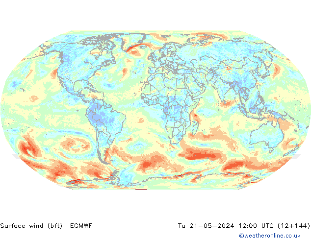 Vent 10 m (bft) ECMWF mar 21.05.2024 12 UTC