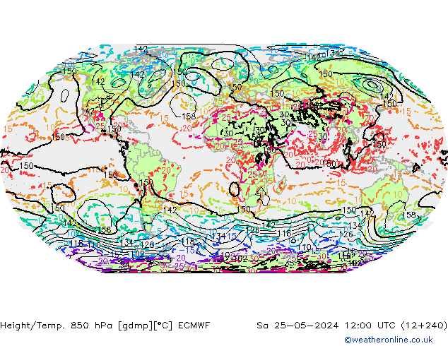 Height/Temp. 850 hPa ECMWF Sa 25.05.2024 12 UTC