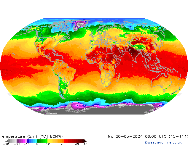Sıcaklık Haritası (2m) ECMWF Pzt 20.05.2024 06 UTC