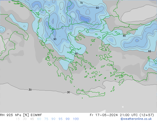 Humidité rel. 925 hPa ECMWF ven 17.05.2024 21 UTC