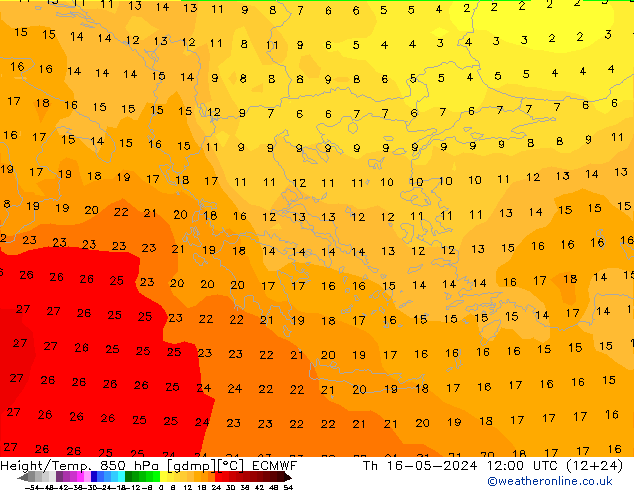 Z500/Rain (+SLP)/Z850 ECMWF Th 16.05.2024 12 UTC