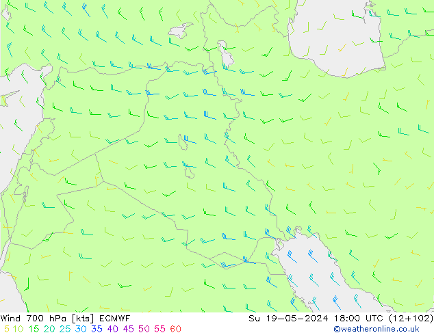Vent 700 hPa ECMWF dim 19.05.2024 18 UTC