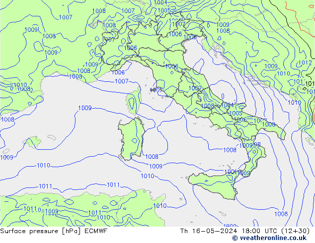 Atmosférický tlak ECMWF Čt 16.05.2024 18 UTC