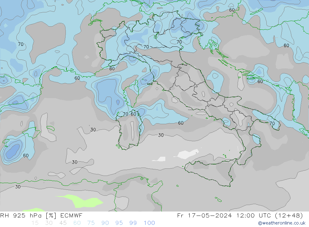 RH 925 hPa ECMWF pt. 17.05.2024 12 UTC