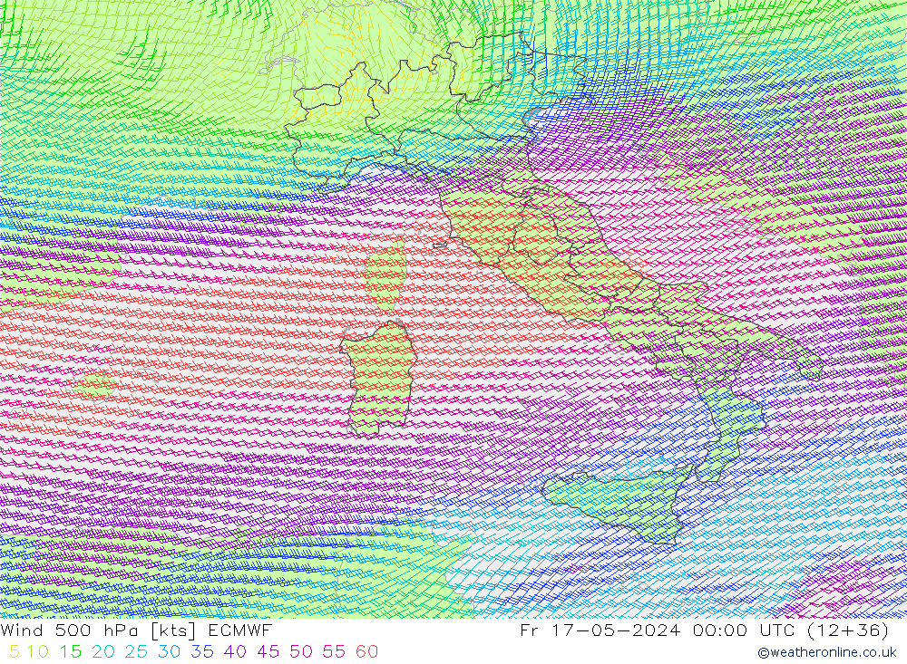 wiatr 500 hPa ECMWF pt. 17.05.2024 00 UTC