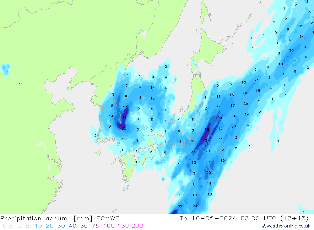 Precipitation accum. ECMWF Th 16.05.2024 03 UTC