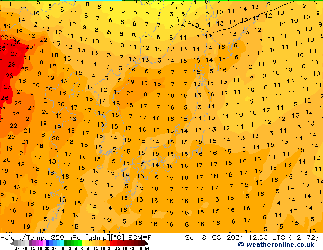 Z500/Yağmur (+YB)/Z850 ECMWF Cts 18.05.2024 12 UTC