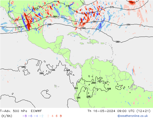 T-Adv. 500 hPa ECMWF Qui 16.05.2024 09 UTC