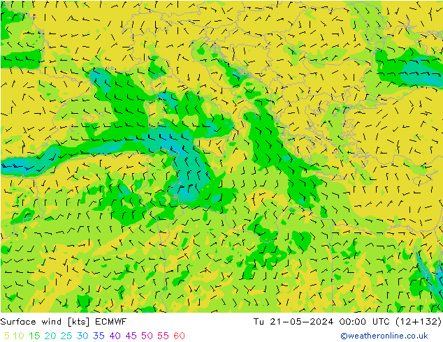Wind 10 m ECMWF di 21.05.2024 00 UTC