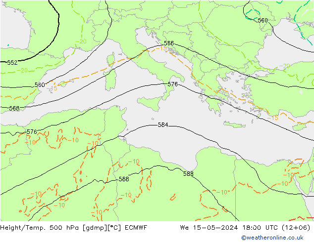 Geop./Temp. 500 hPa ECMWF mié 15.05.2024 18 UTC
