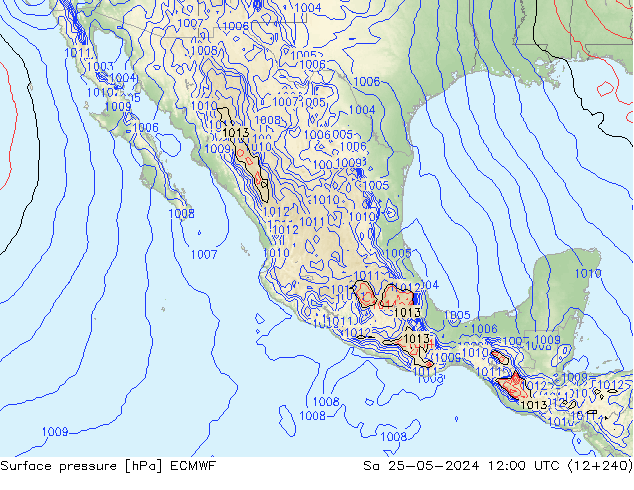 Presión superficial ECMWF sáb 25.05.2024 12 UTC