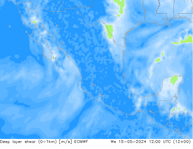 Deep layer shear (0-1km) ECMWF mié 15.05.2024 12 UTC