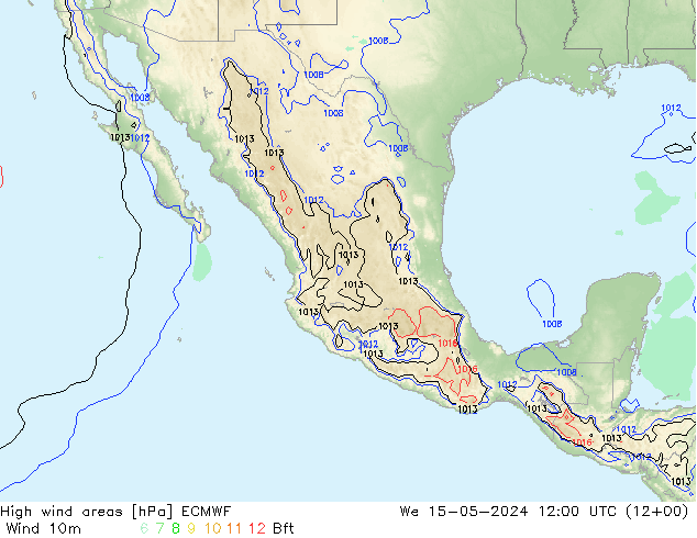 High wind areas ECMWF mié 15.05.2024 12 UTC