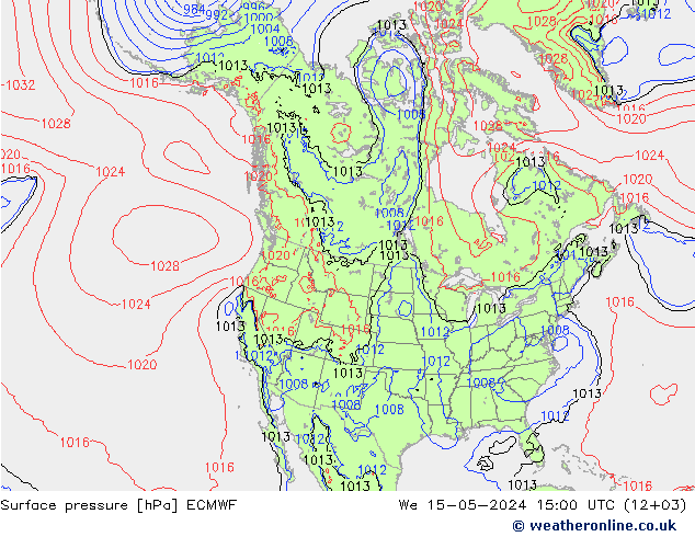 Pressione al suolo ECMWF mer 15.05.2024 15 UTC