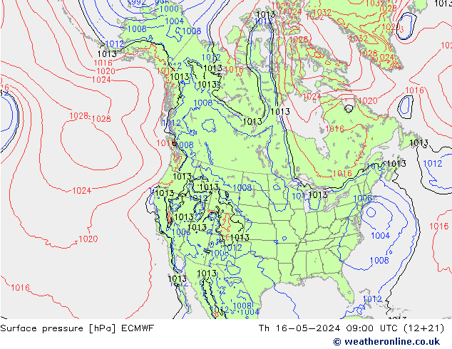 приземное давление ECMWF чт 16.05.2024 09 UTC
