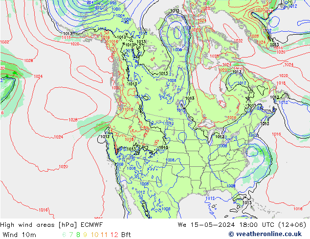 High wind areas ECMWF mié 15.05.2024 18 UTC