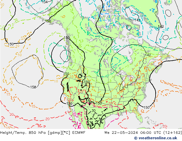 Height/Temp. 850 hPa ECMWF St 22.05.2024 06 UTC