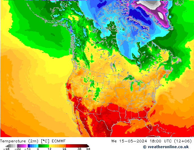 Temperatura (2m) ECMWF mer 15.05.2024 18 UTC