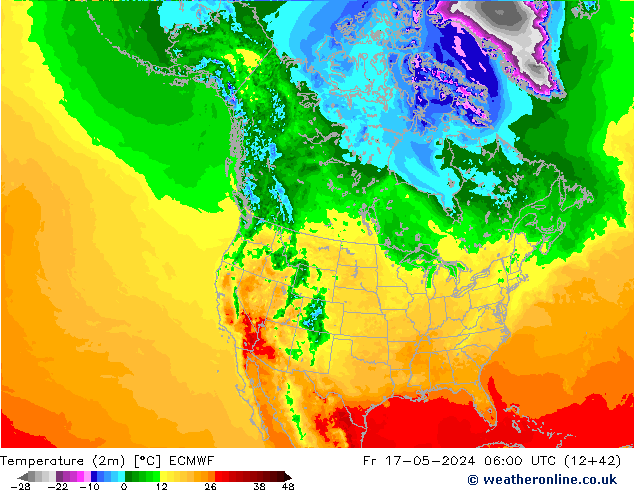 Temperatuurkaart (2m) ECMWF vr 17.05.2024 06 UTC