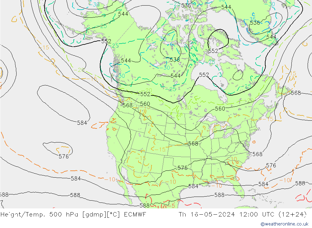 Z500/Rain (+SLP)/Z850 ECMWF Do 16.05.2024 12 UTC