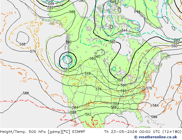 Z500/Rain (+SLP)/Z850 ECMWF чт 23.05.2024 00 UTC