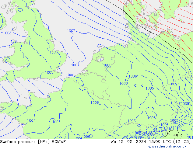 Pressione al suolo ECMWF mer 15.05.2024 15 UTC