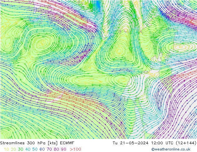 Streamlines 300 hPa ECMWF Tu 21.05.2024 12 UTC