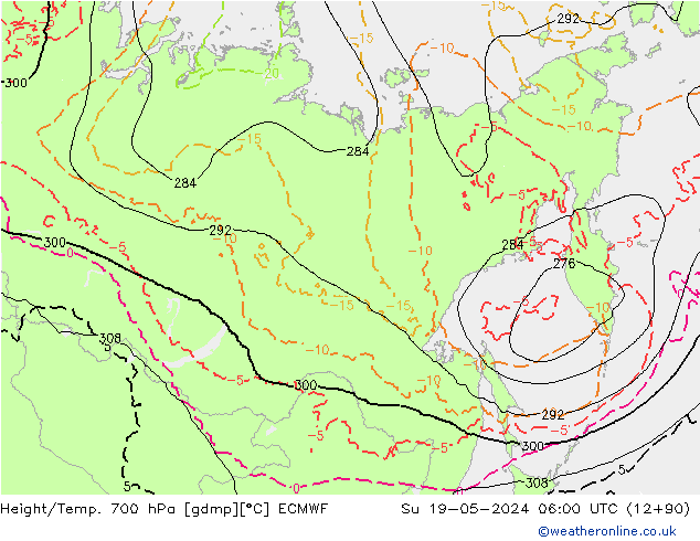 Hoogte/Temp. 700 hPa ECMWF zo 19.05.2024 06 UTC
