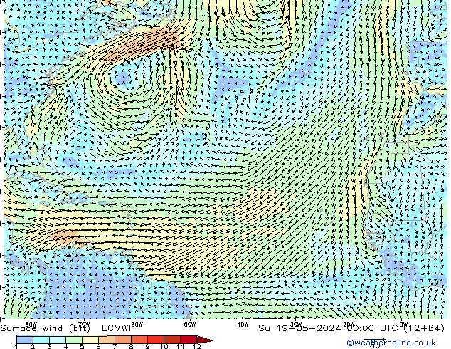 Vent 10 m (bft) ECMWF dim 19.05.2024 00 UTC