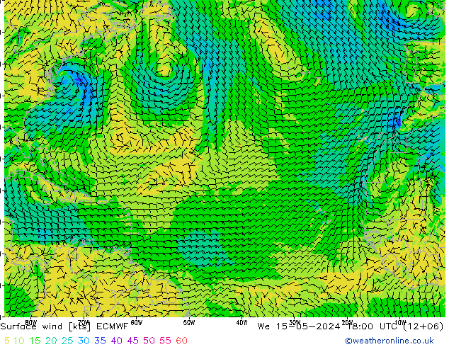 Prec 6h/Wind 10m/950 ECMWF ср 15.05.2024 18 UTC