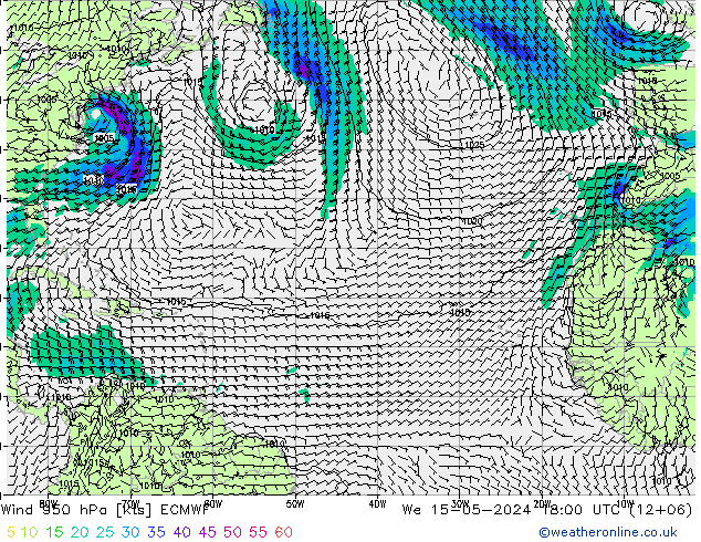 Prec 6h/Wind 10m/950 ECMWF ср 15.05.2024 18 UTC