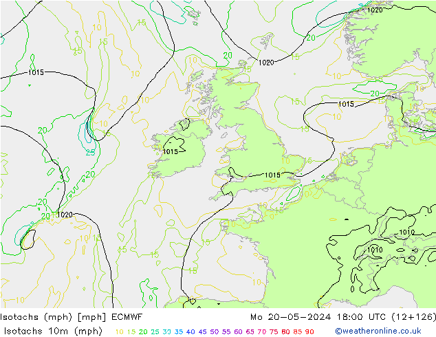Isotachs (mph) ECMWF Mo 20.05.2024 18 UTC