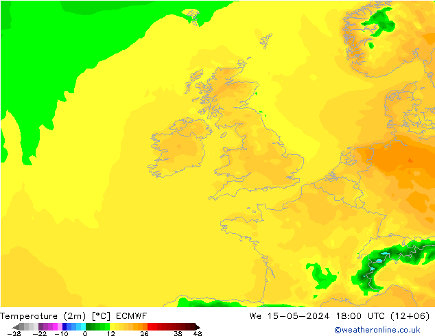 Temperatura (2m) ECMWF Qua 15.05.2024 18 UTC