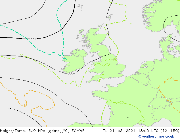 Height/Temp. 500 hPa ECMWF Ter 21.05.2024 18 UTC