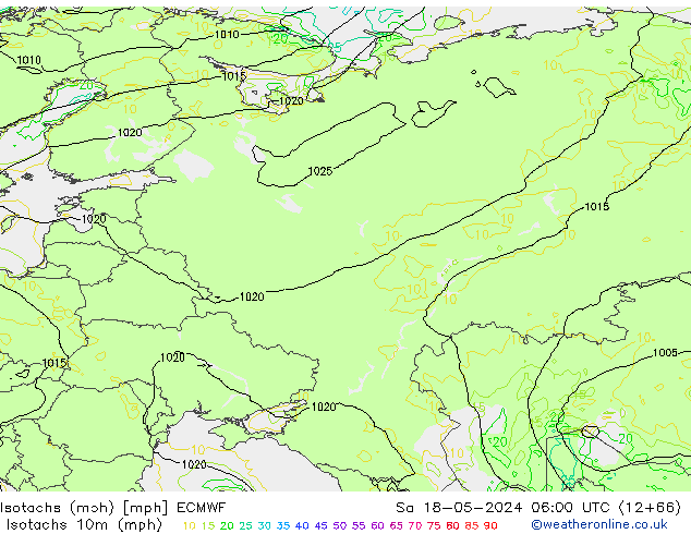 Isotachen (mph) ECMWF Sa 18.05.2024 06 UTC