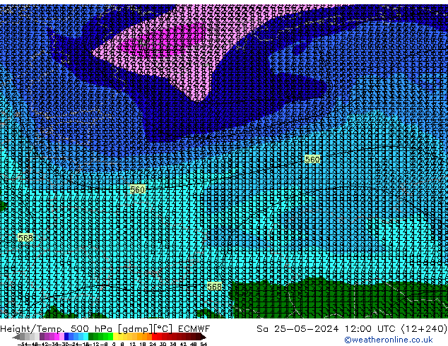 Height/Temp. 500 hPa ECMWF Sa 25.05.2024 12 UTC