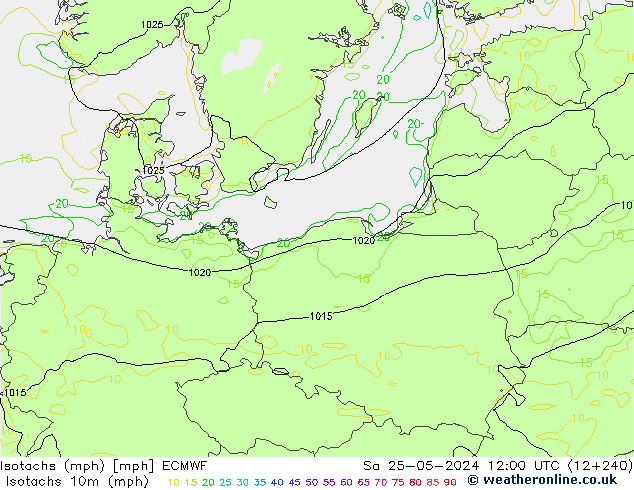 Isotachs (mph) ECMWF  25.05.2024 12 UTC