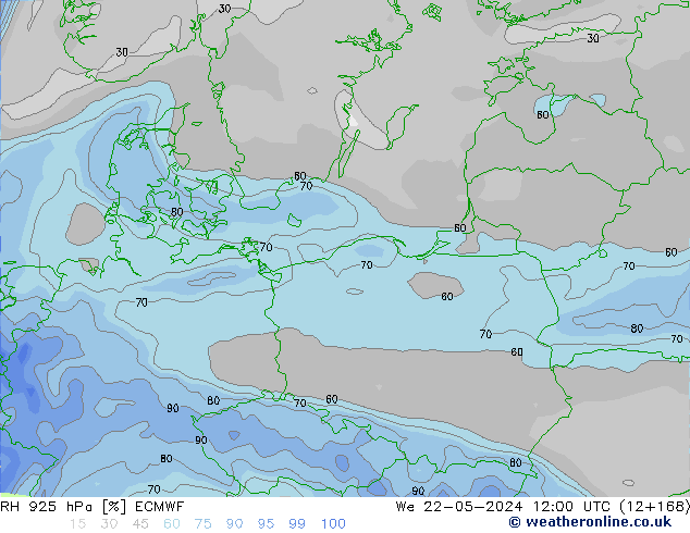 RH 925 hPa ECMWF Mi 22.05.2024 12 UTC