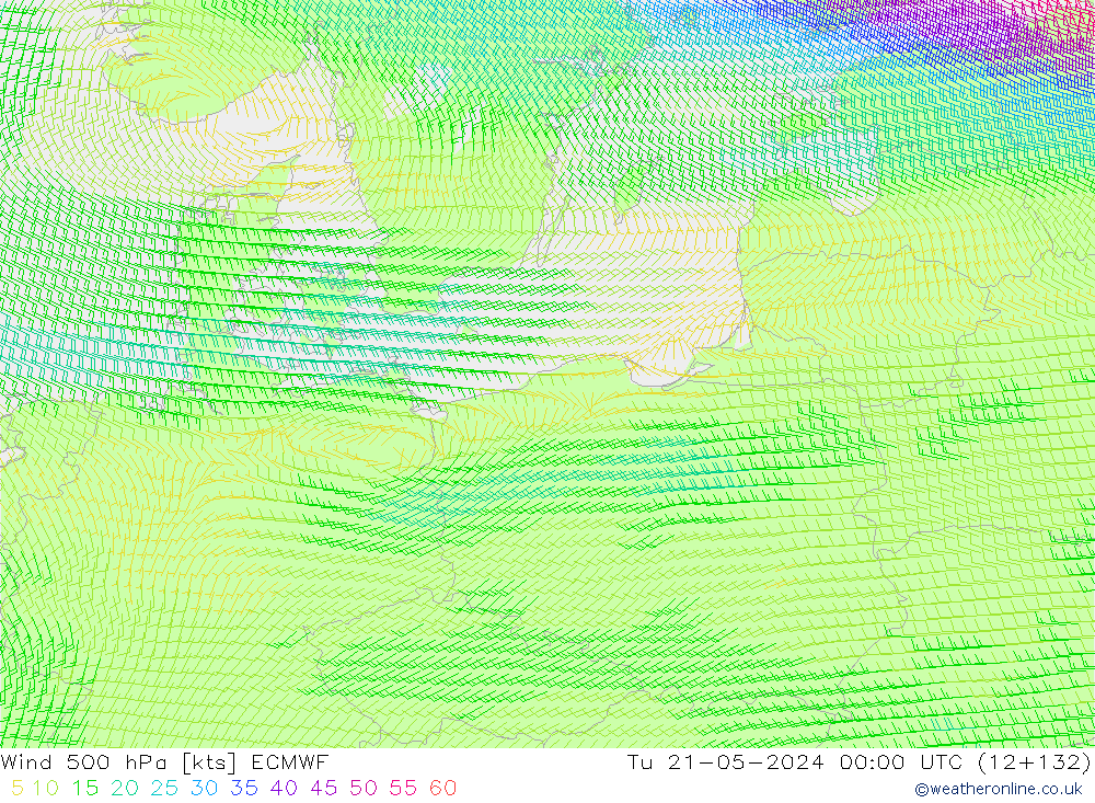 Vent 500 hPa ECMWF mar 21.05.2024 00 UTC