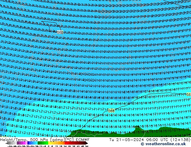 Z500/Rain (+SLP)/Z850 ECMWF вт 21.05.2024 06 UTC