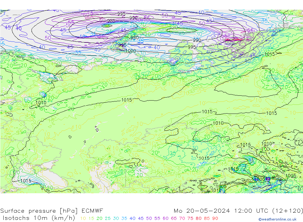 Isotaca (kph) ECMWF lun 20.05.2024 12 UTC