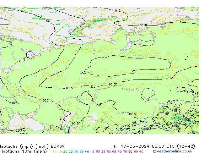 Isotachs (mph) ECMWF Sex 17.05.2024 06 UTC